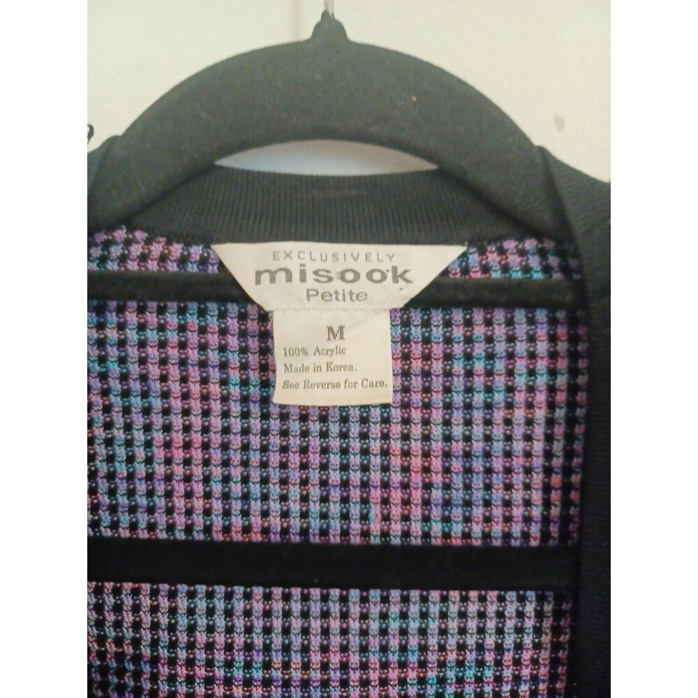 Exclusively Misook Knit Tweed Blazer Jacket M Black Pink Purple Open Front - Picture 3 of 8